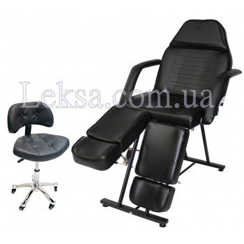 КРЕСЛО КУШЕТКА ПЕДИКЮРНОЕ LS-240 BLACK + стульчик мастера педикюра 780