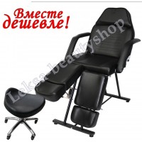 КРІСЛО КУШЕТКА КОСМЕТОЛОГІЧНА LS-240 BLACK + стілець майстра педикюра 425